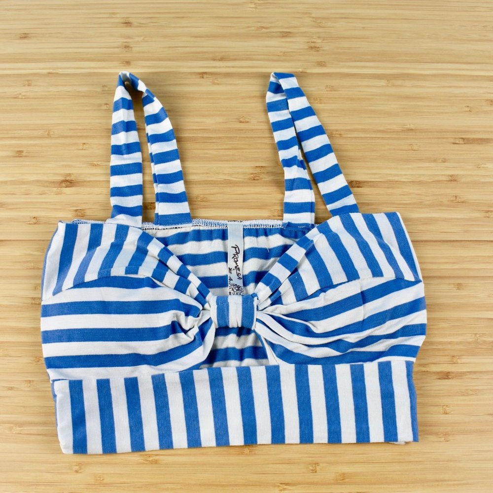Promesa Boutique Blue and White Stripe Women's Knit Bandeau Crop Bralette - Picture 2 of 7
